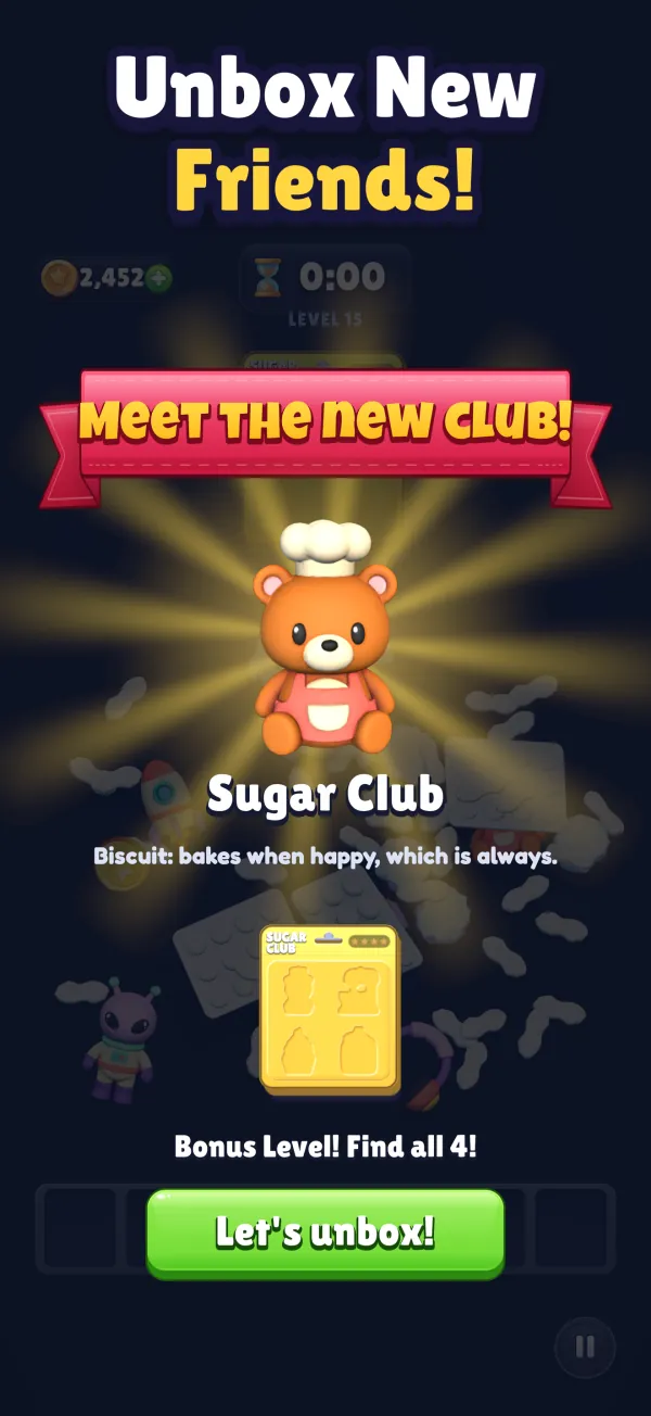 Unbox New Friends! Biscuit the bear introduced on the Meet the new club card for Sugar Club