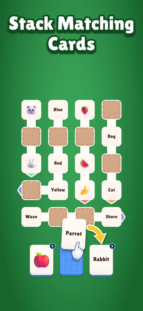 Stack matching cards: moving a run of cards from one pile to another