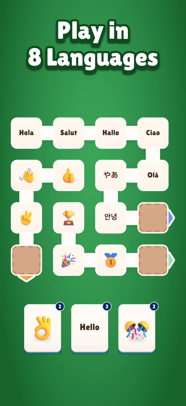Play in 8 languages: one arrow holding hello in seven languages
